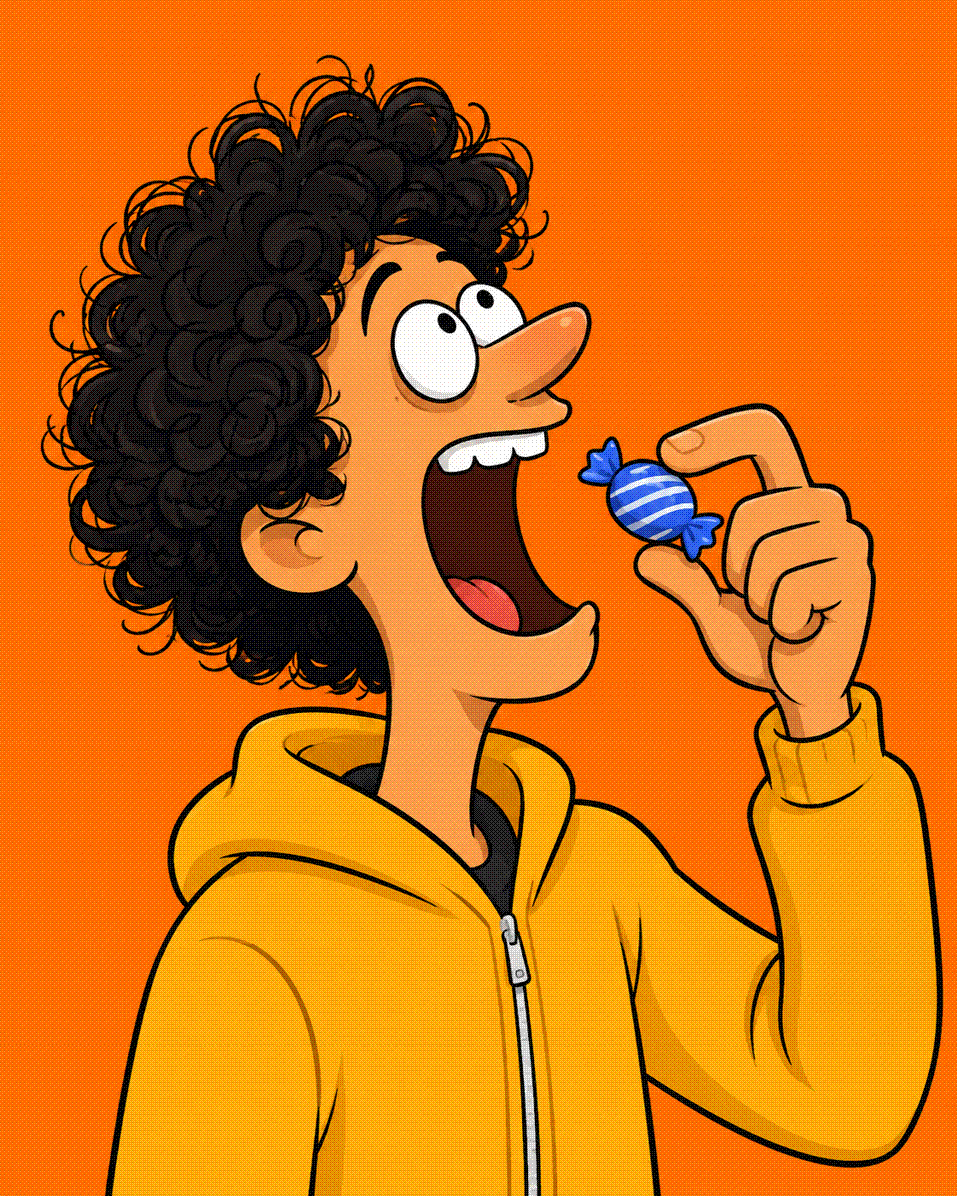 Ilustração de uma pessoa experimentando um doce